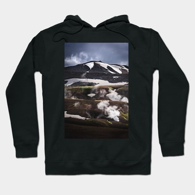 Mountains seen on Laugavegur Hiking Trail with Steamy River in Iceland Hoodie by Danny Wanders